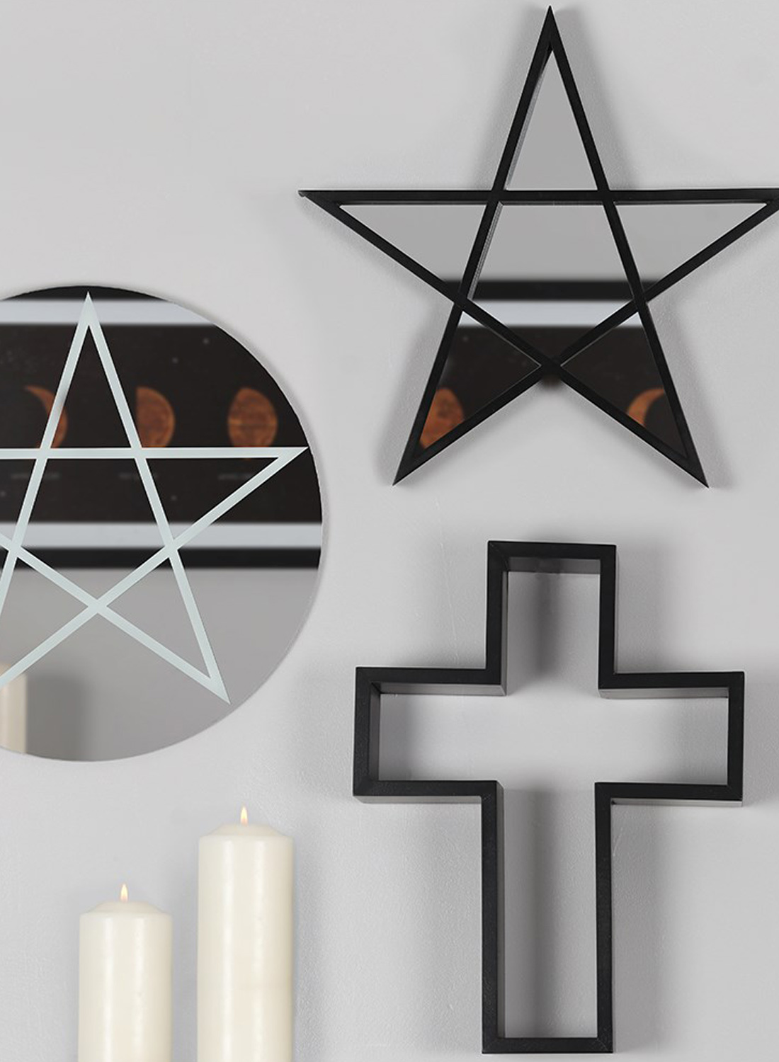 Black crucifx wall shelf.