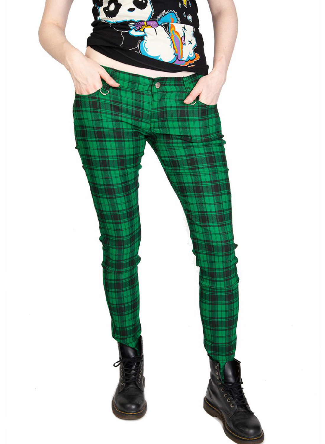 Check Skinny Jeans Green