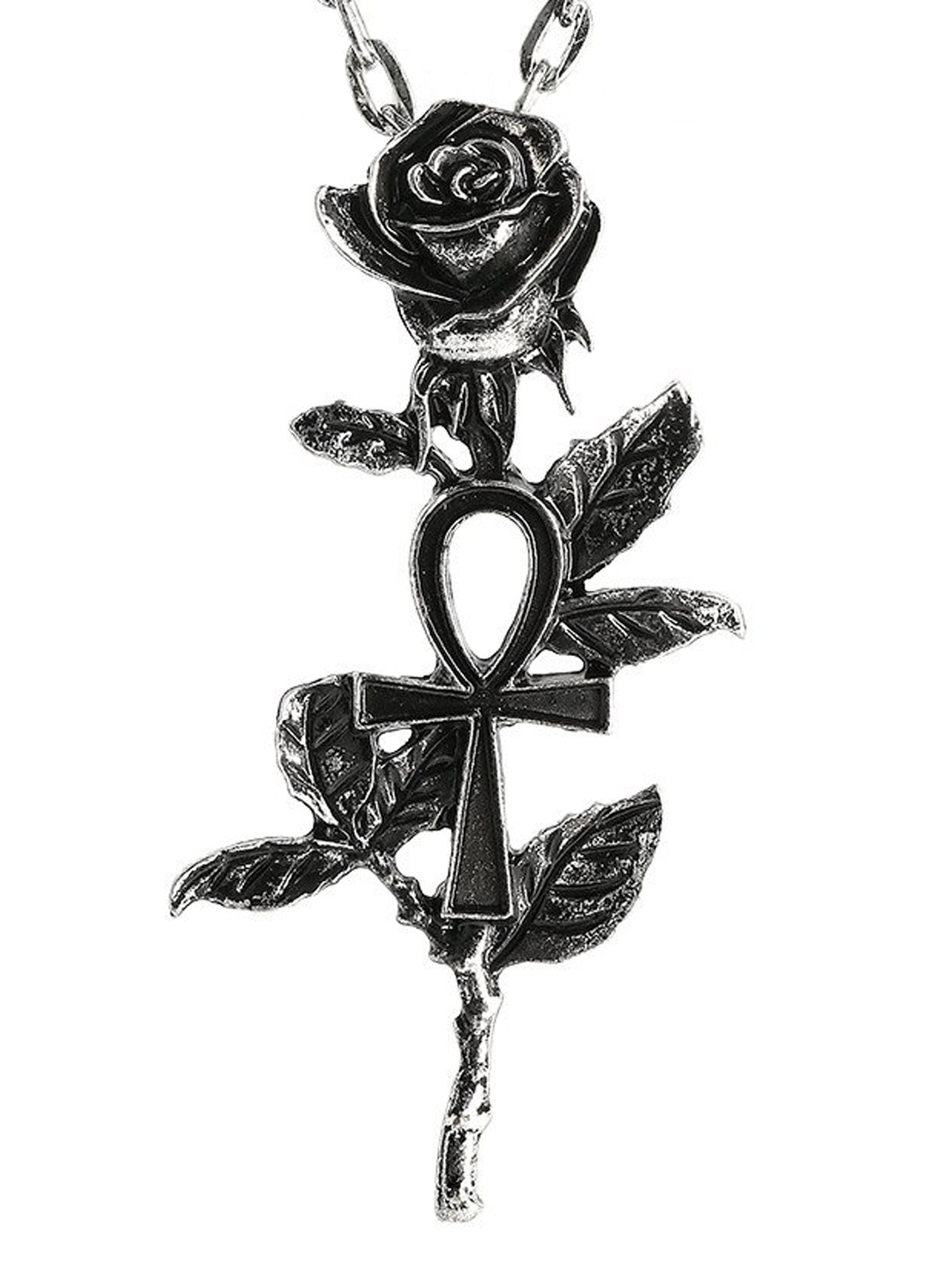 Silver Ankh Rose Necklace