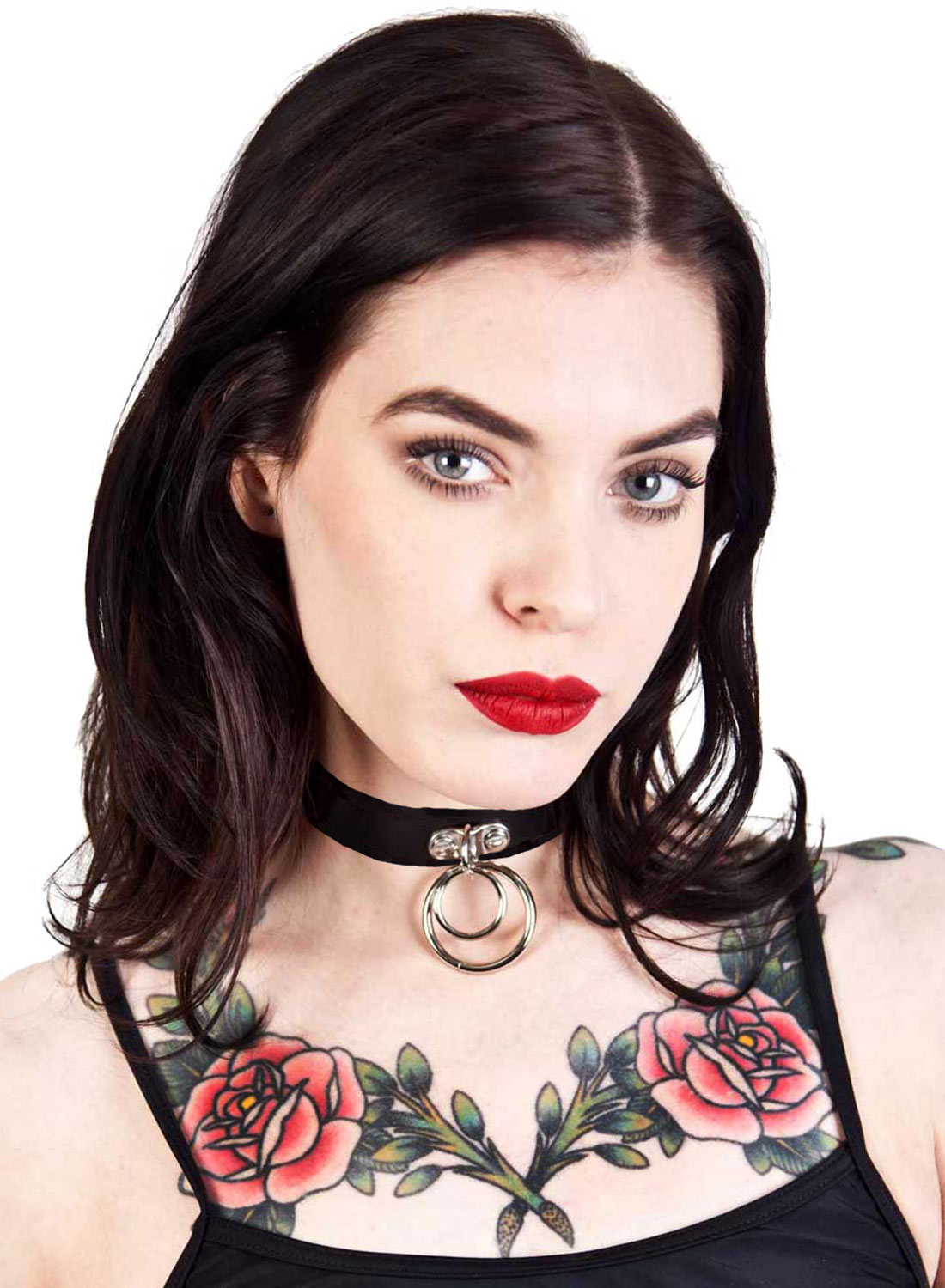 Double Ring Leather Choker - Bild 3