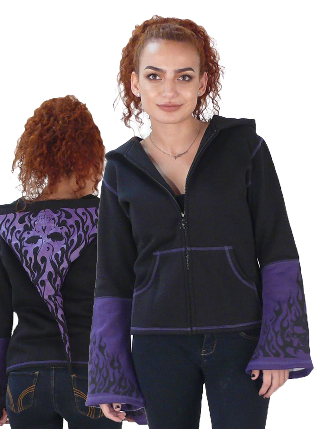 Burning skull Hoodie Purple