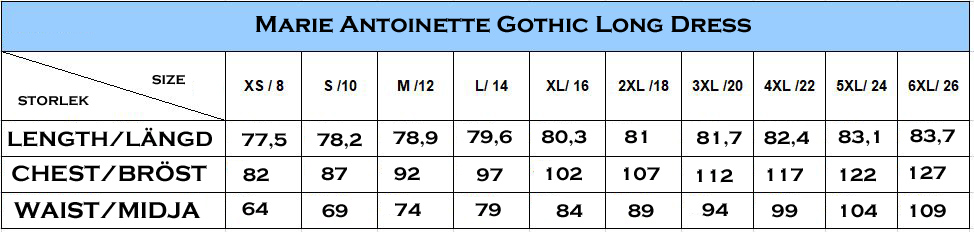 Harts&roses size chart