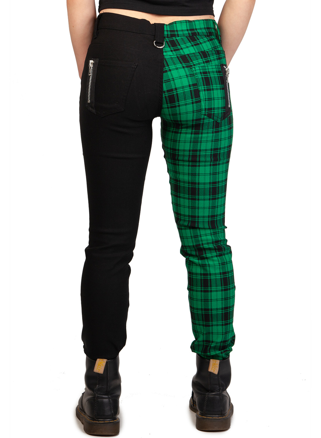 Half Check Skinny Jeans Green