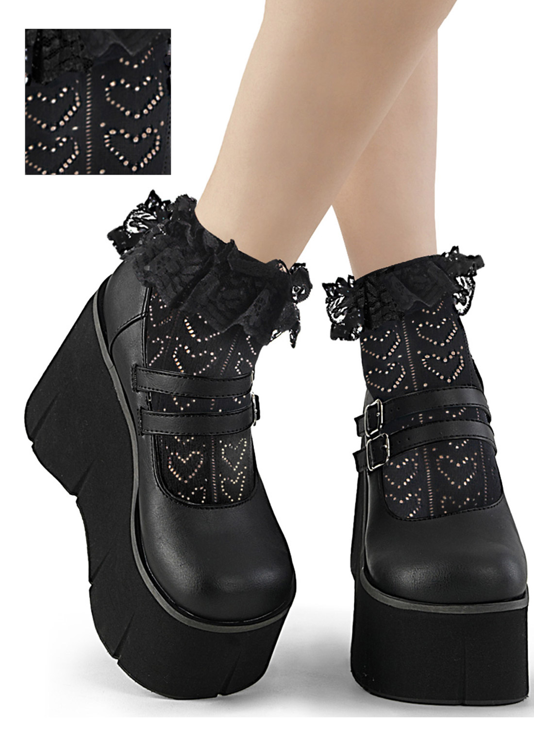 Black Ruffle Harts Socks