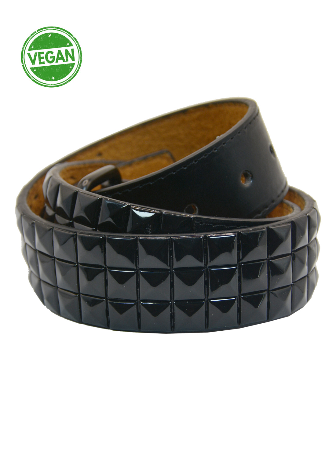 3 Black Pyramid Row Vegan Belt.