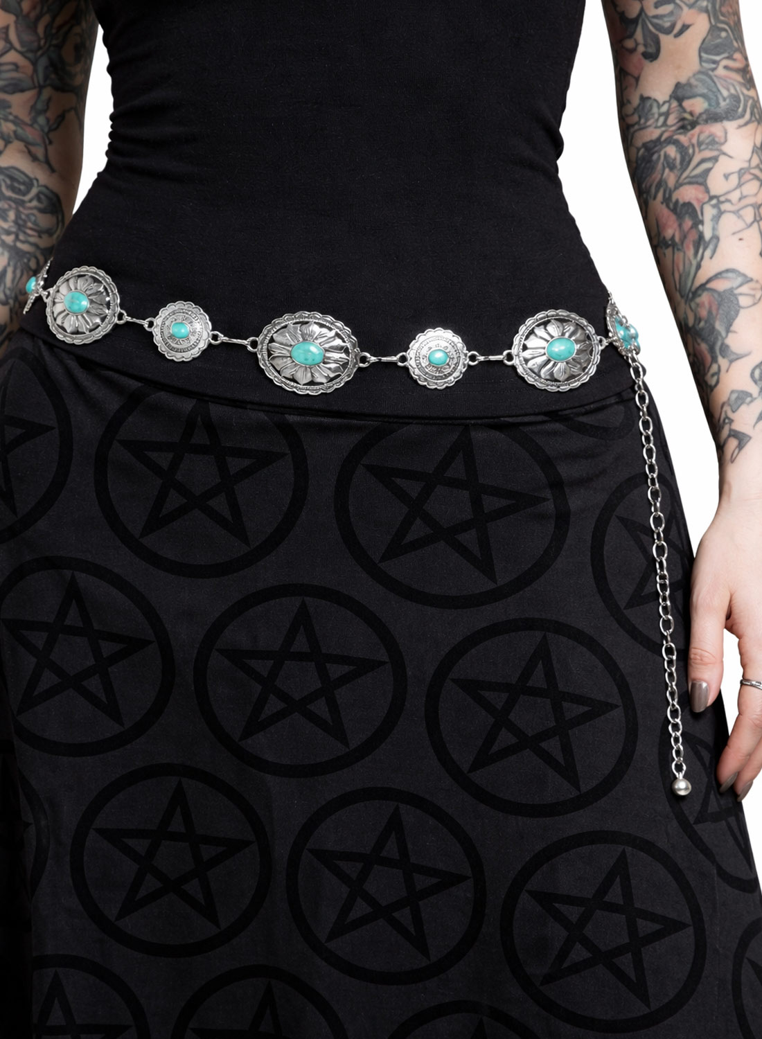 Turkis Concho metal kæde bælte